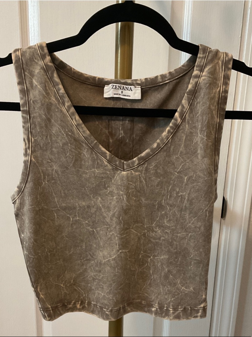Zenana Outfitters Taupe Marble V-Neck Tank